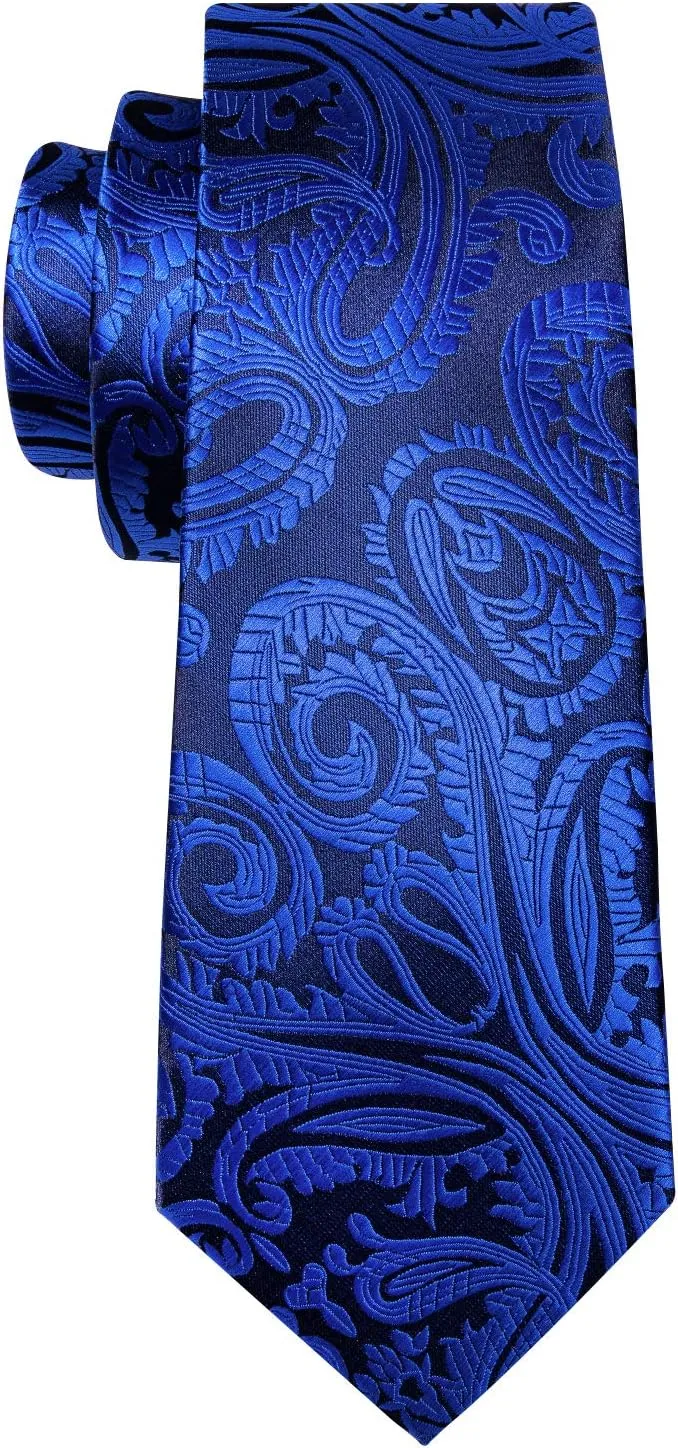 Barry.Wang Men Ties Paisley Woven Silk Necktie Set with Pocket Suqare Cufflinks Formal