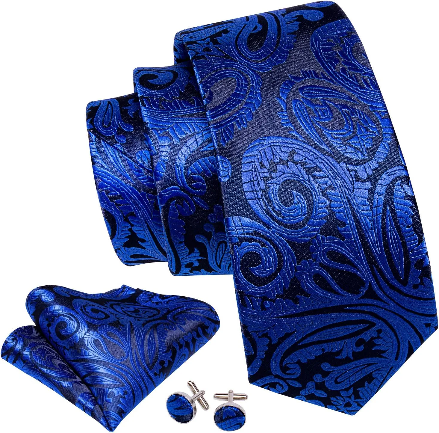 Barry.Wang Men Ties Paisley Woven Silk Necktie Set with Pocket Suqare Cufflinks Formal