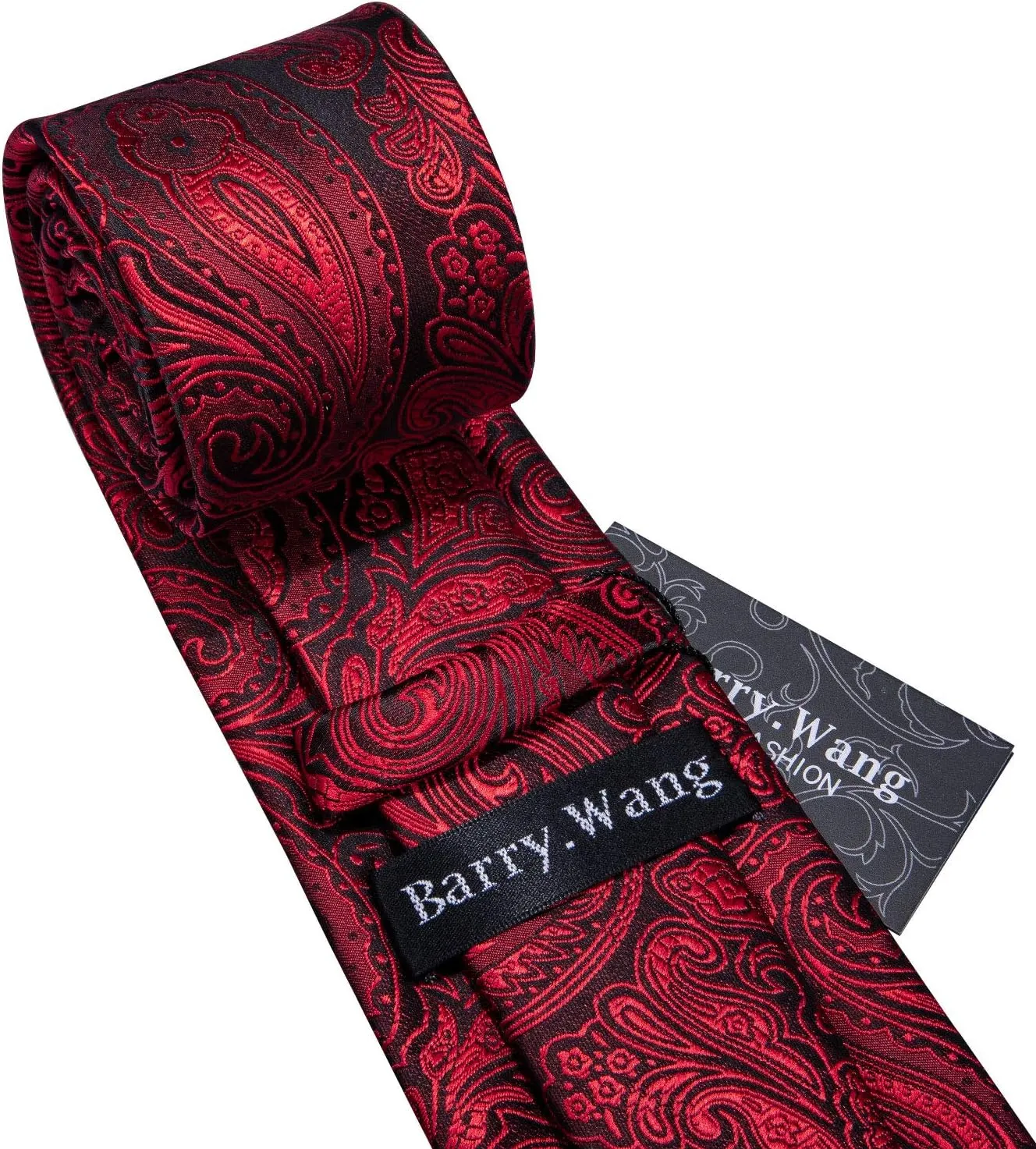 Barry.Wang Men Ties Paisley Woven Silk Necktie Set with Pocket Suqare Cufflinks Formal