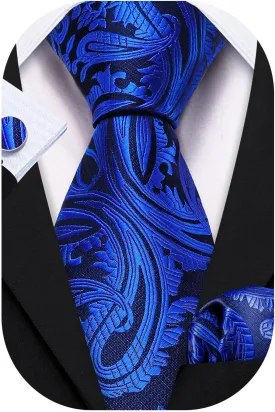 Barry.Wang Men Ties Paisley Woven Silk Necktie Set with Pocket Suqare Cufflinks Formal