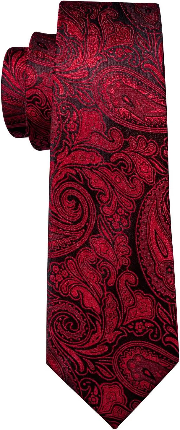 Barry.Wang Men Ties Paisley Woven Silk Necktie Set with Pocket Suqare Cufflinks Formal