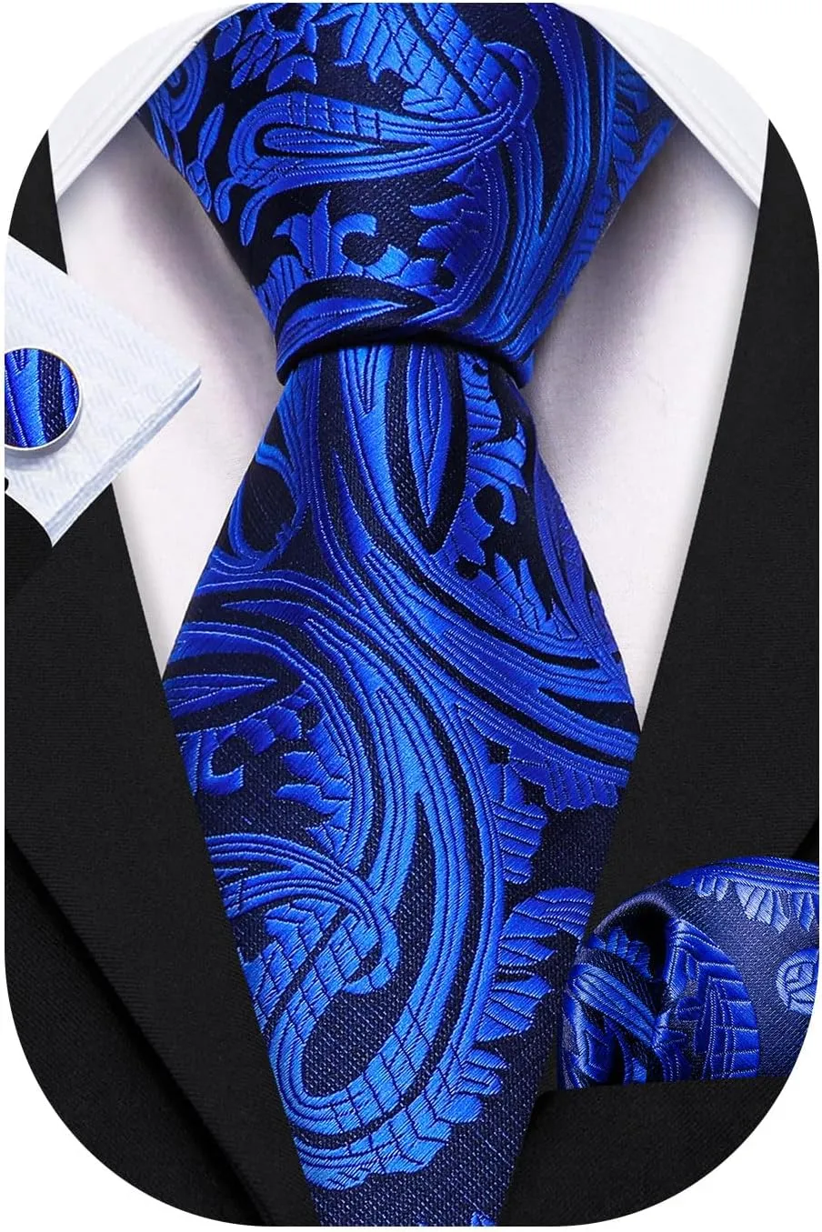 Barry.Wang Men Ties Paisley Woven Silk Necktie Set with Pocket Suqare Cufflinks Formal