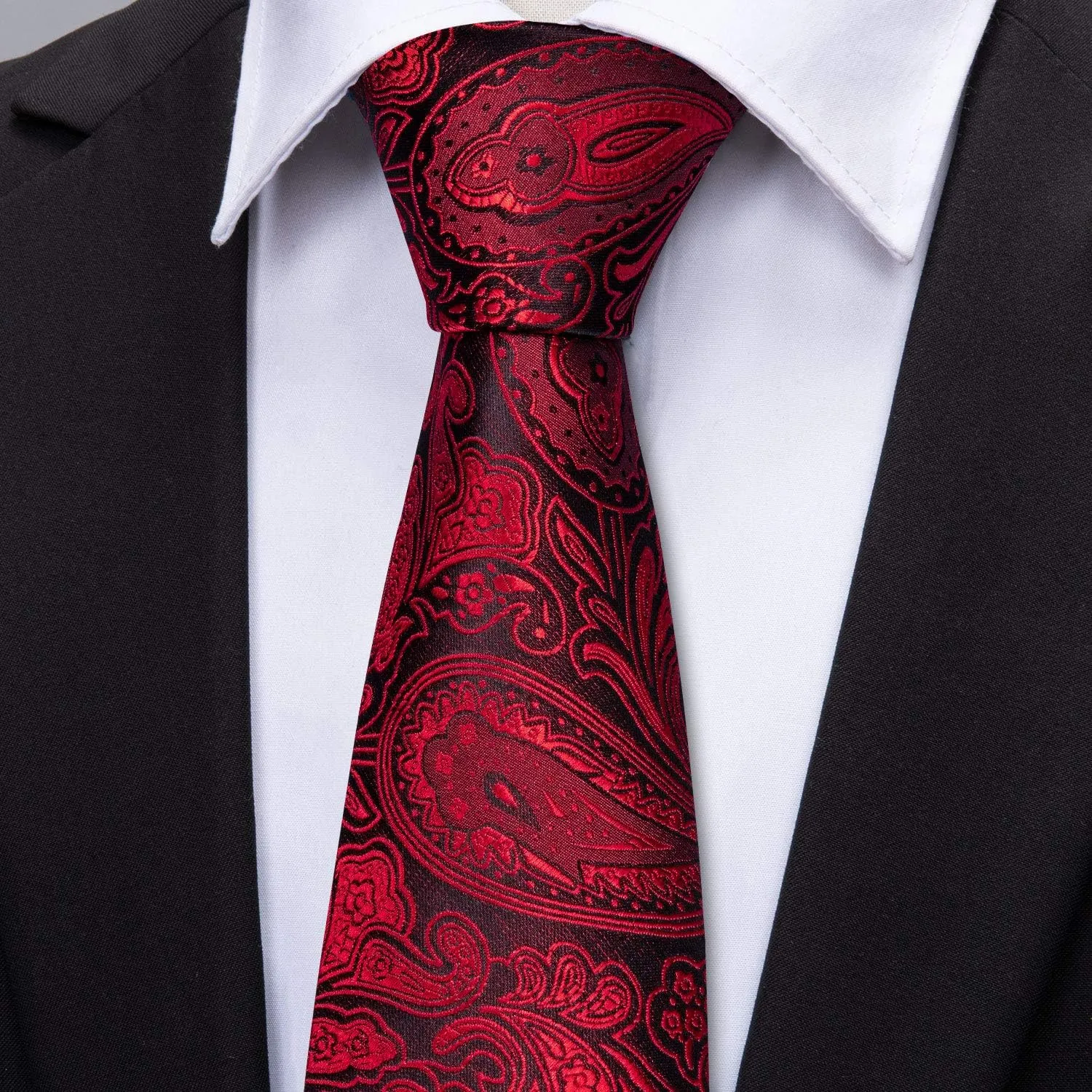 Barry.Wang Men Ties Paisley Woven Silk Necktie Set with Pocket Suqare Cufflinks Formal