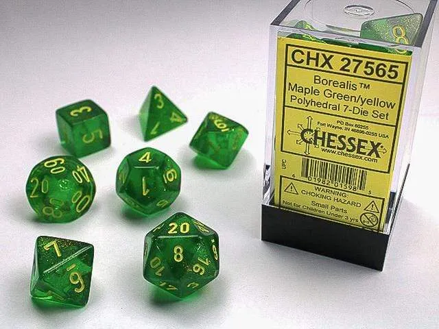 Borealis Maple Green/yellow Polyhedral 7-Die Set