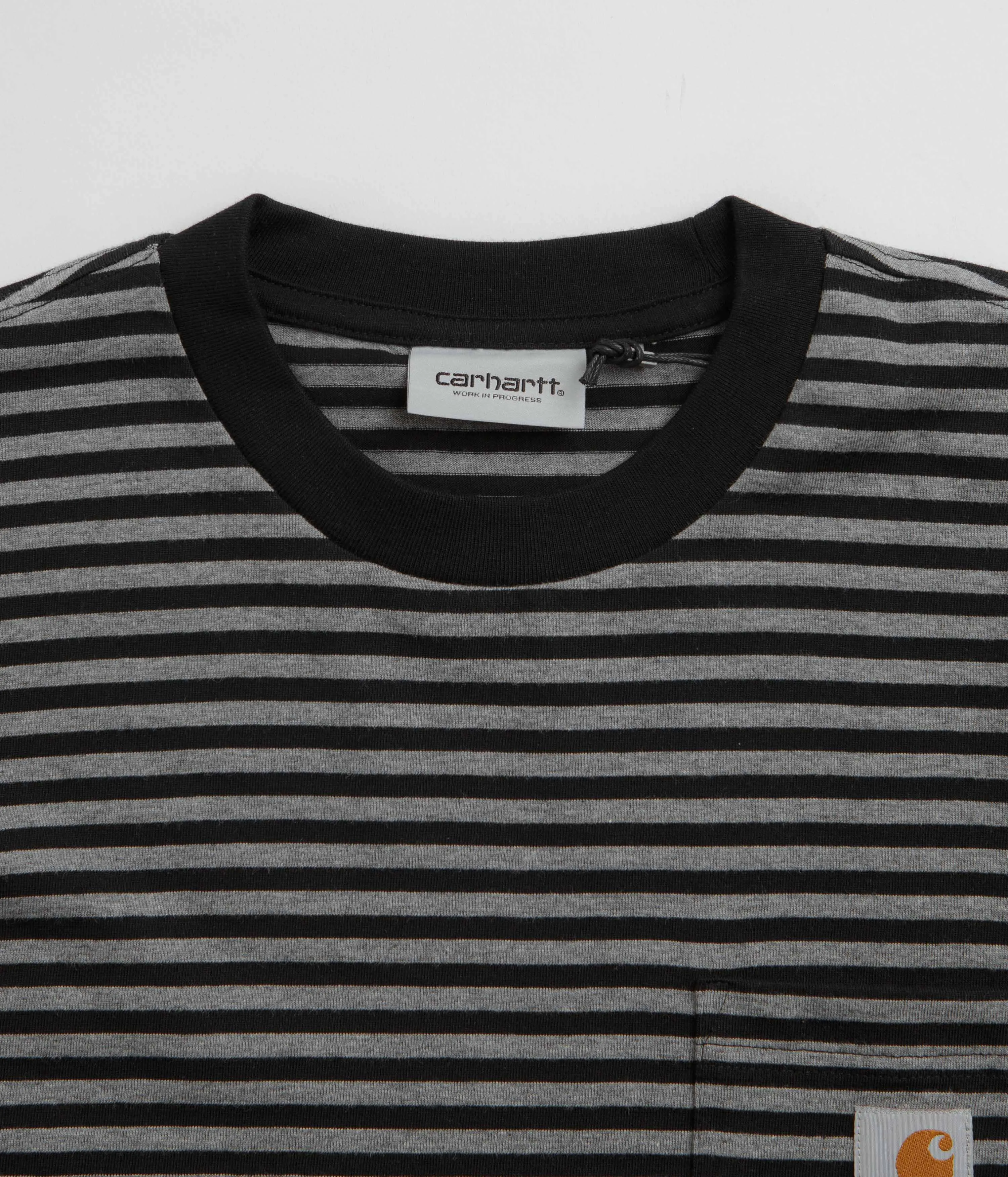 Carhartt Verner Pocket Long Sleeve T-Shirt - Verner Stripe / Black / Dark Grey Heather