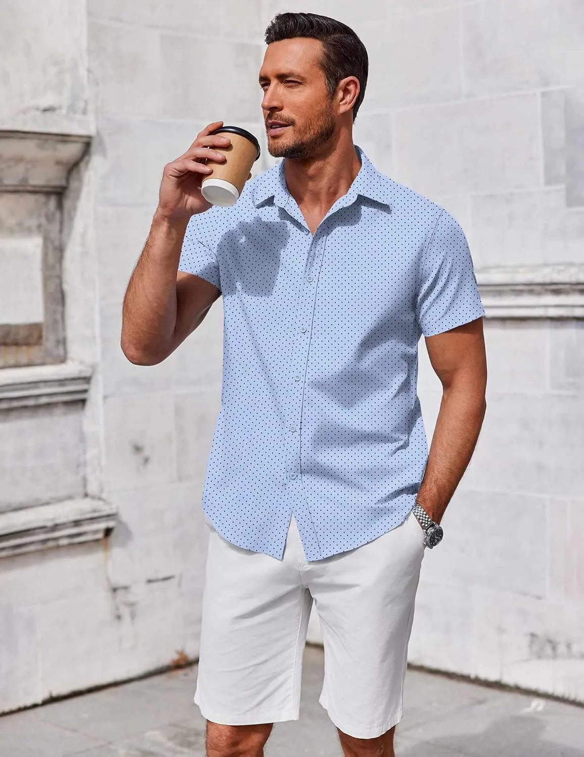 COOFANDY Men's Button Down Shirt Short Sleeve Casual Shirt for Men Summer Business Casual Dress Shirt