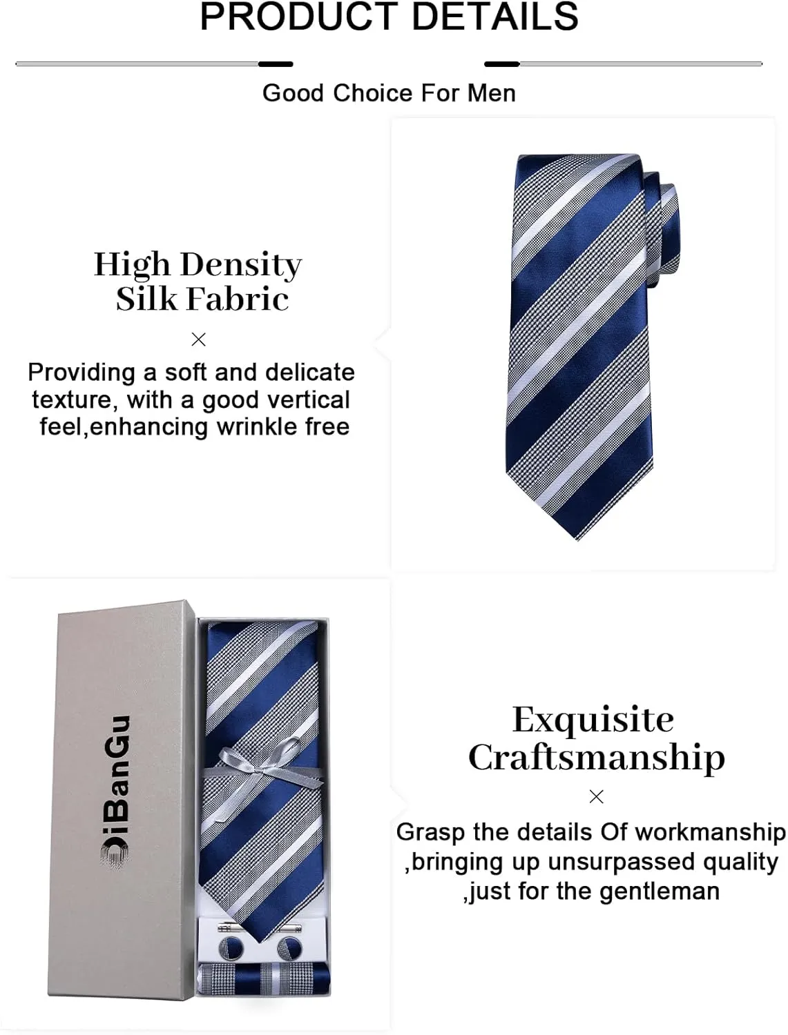 DiBanGu Mens Striped Tie Silk Woven Necktie and Pocket Square Cufflinks Tie Clip Set Wedding Business Formal Gift Tie for Men