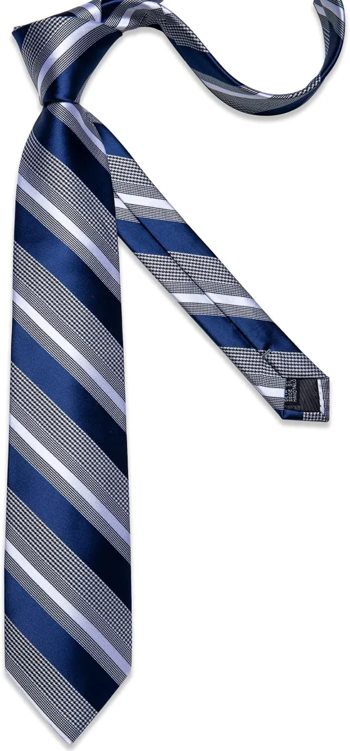 DiBanGu Mens Striped Tie Silk Woven Necktie and Pocket Square Cufflinks Tie Clip Set Wedding Business Formal Gift Tie for Men