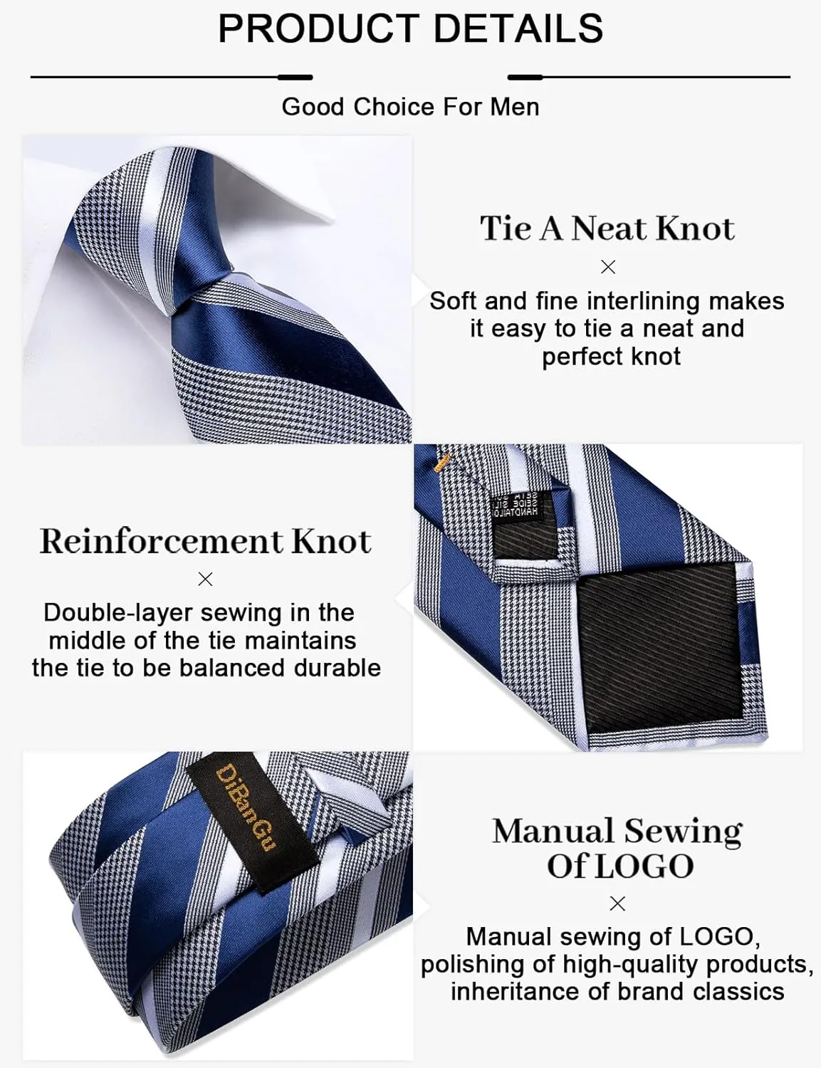 DiBanGu Mens Striped Tie Silk Woven Necktie and Pocket Square Cufflinks Tie Clip Set Wedding Business Formal Gift Tie for Men