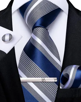 DiBanGu Mens Striped Tie Silk Woven Necktie and Pocket Square Cufflinks Tie Clip Set Wedding Business Formal Gift Tie for Men