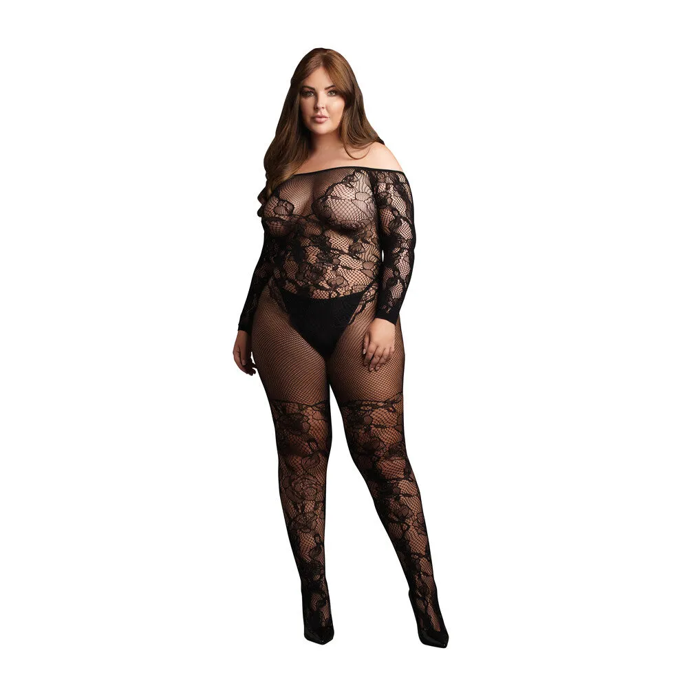 Le Desir Bodystocking With Off Shoulder Long Sleeves Size 14 To 20