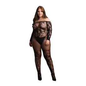 Le Desir Bodystocking With Off Shoulder Long Sleeves Size 14 To 20