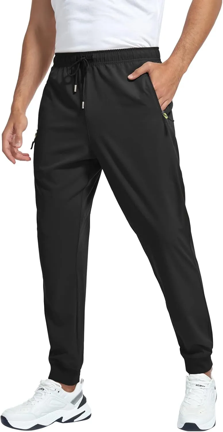 Men's Lightweight Jogger Pants Quick Dry Athletic Hiking Pants for Men with 3 Zipper Pockets
