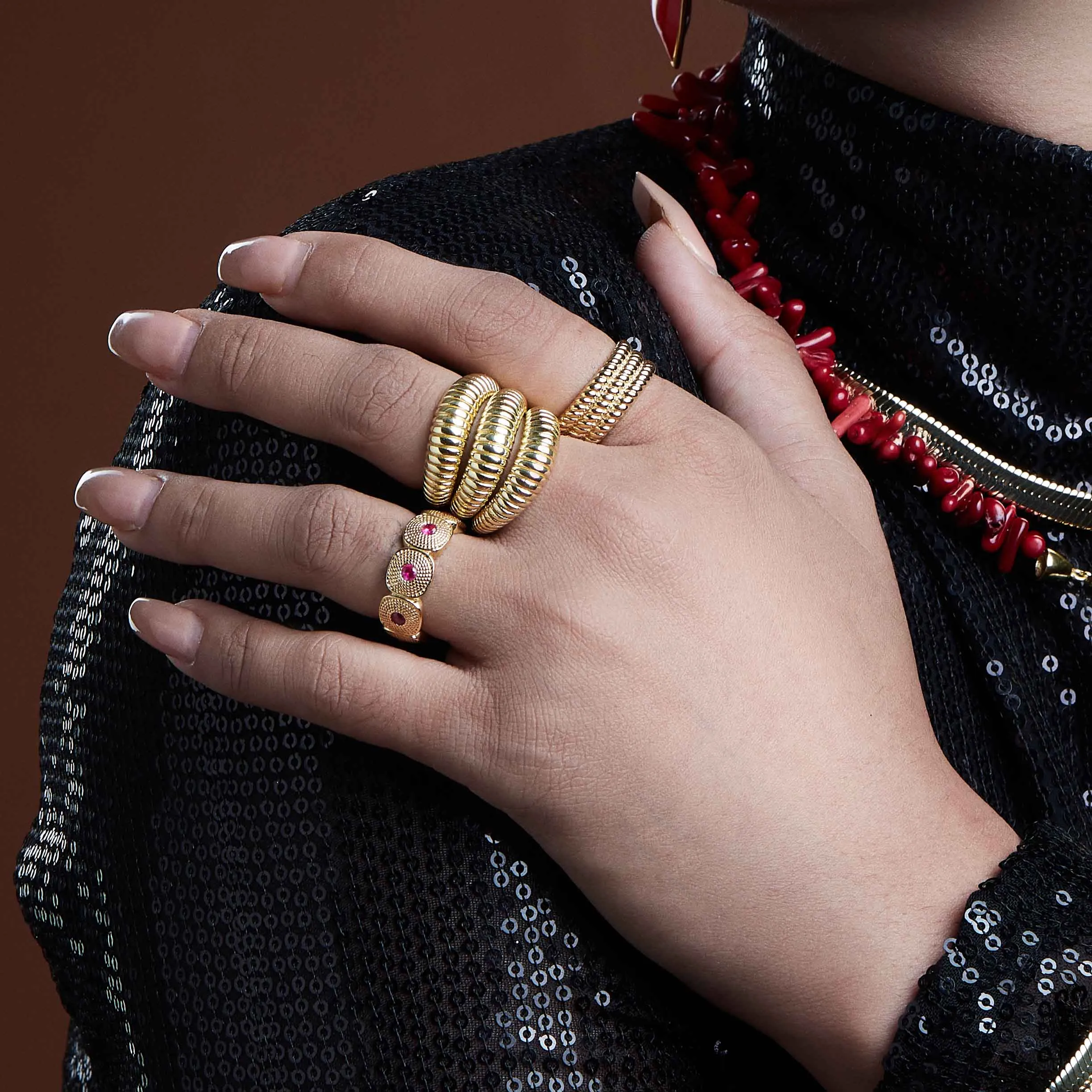 Pink Gem Honeycomb Shaped Band Ring