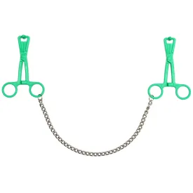 Scissor Nipple Clamps With Metal Chain Green