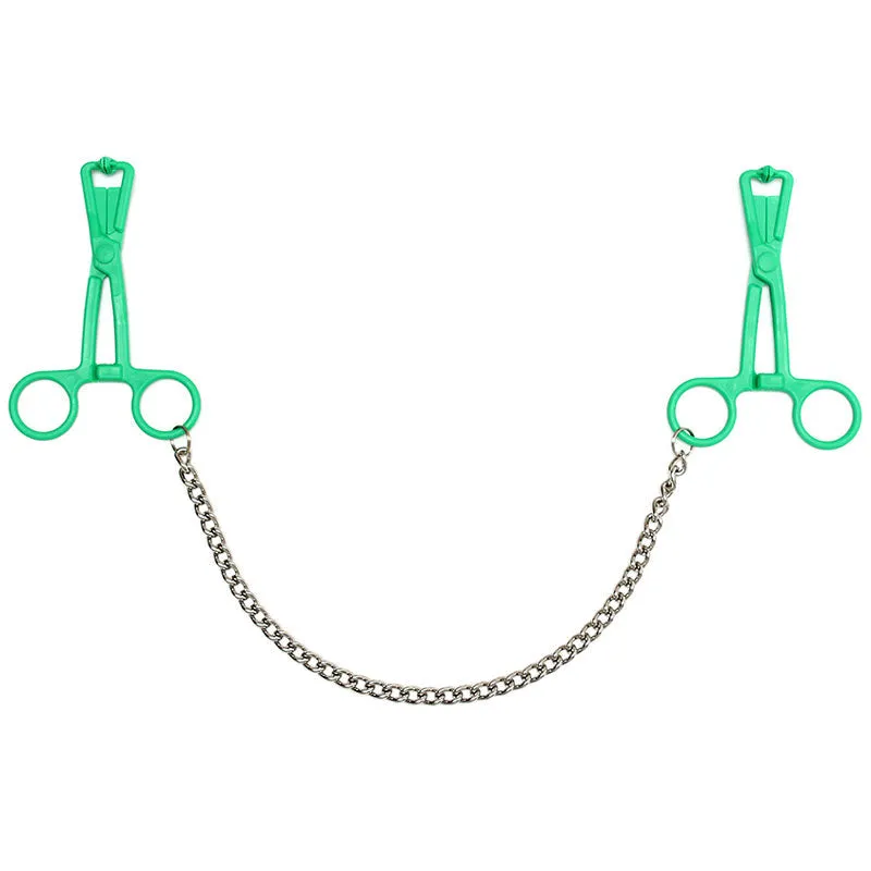 Scissor Nipple Clamps With Metal Chain Green