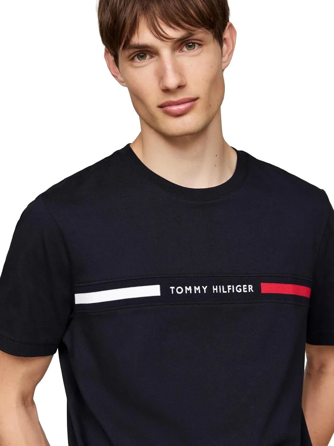 Tommy Hilfiger Men's Short Sleeve Cotton Graphic T-Shirts with Signature Stripe Logo, Also Available in Big & Tall