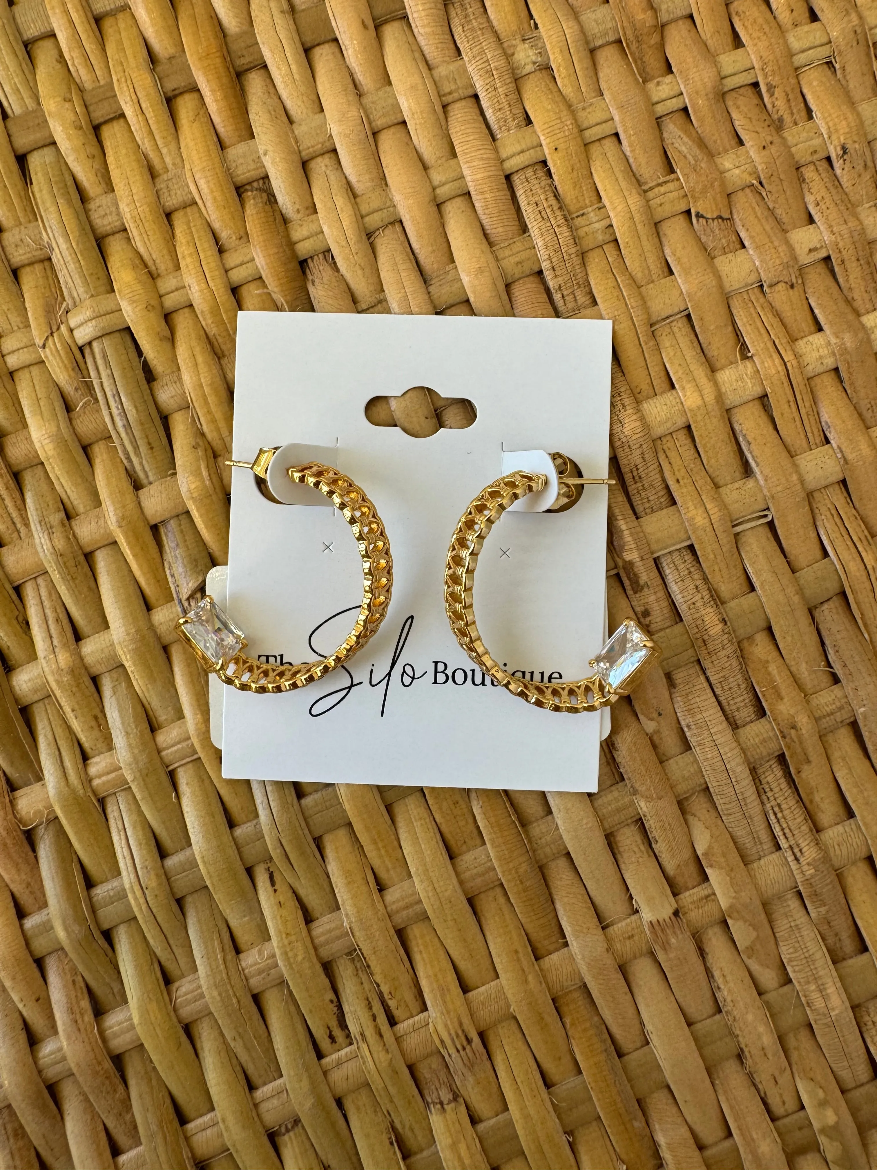 Twist Rhinestone Hoop Earrings