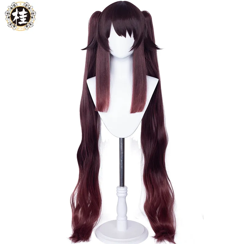 Uwowo Genshin Impact Cosplay Hu Tao Cosplay Wig 115cm Brown Claw Clip Ponytail Hutao Hair