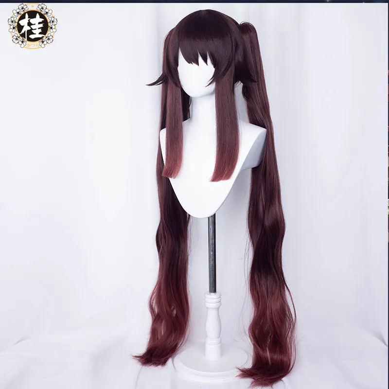 Uwowo Genshin Impact Cosplay Hu Tao Cosplay Wig 115cm Brown Claw Clip Ponytail Hutao Hair