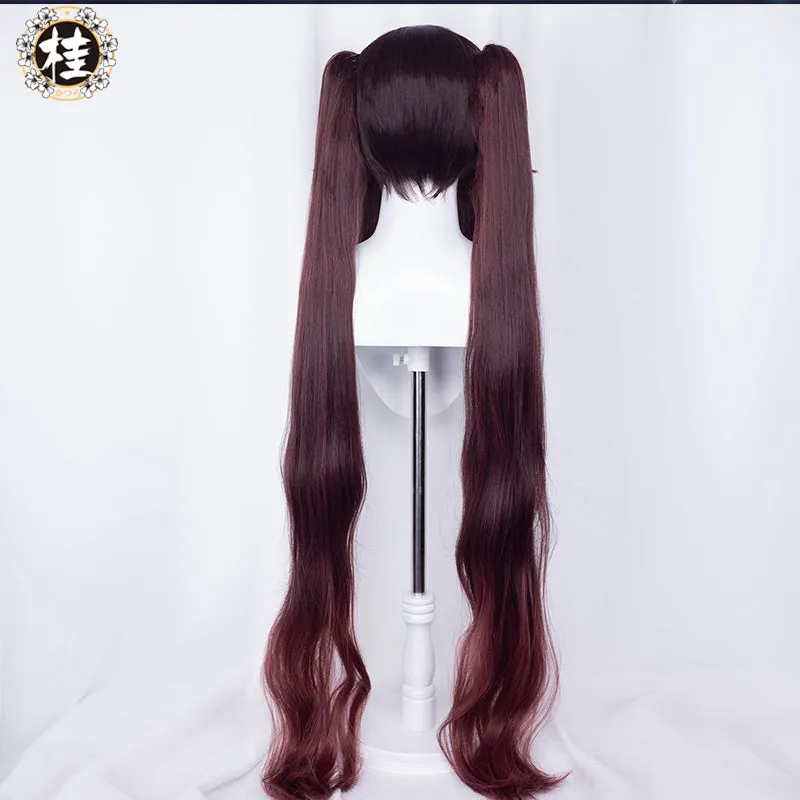 Uwowo Genshin Impact Cosplay Hu Tao Cosplay Wig 115cm Brown Claw Clip Ponytail Hutao Hair