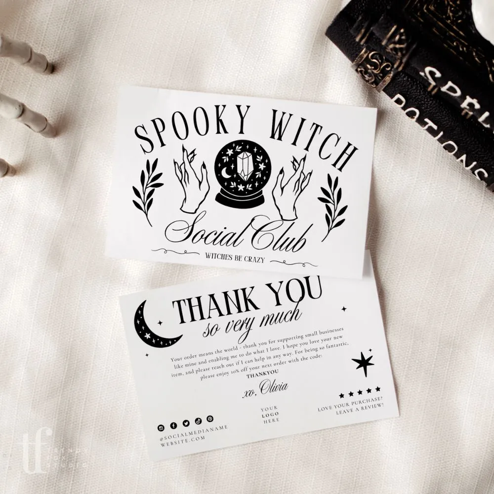 Witchy Halloween Social Club Business Thank You Card Canva Template | Witch Vibes