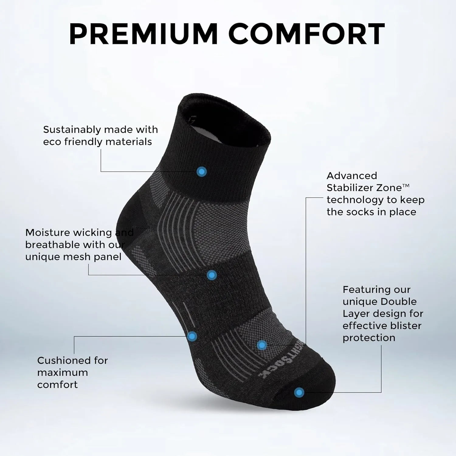 Wrightsock Explore Quarter Hiking Socks for Men and Women ?C Cushioned, Eco-Friendly Anti Blister Socks - American Made